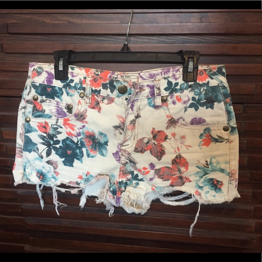 Free People Floral Cutoff Denim Shorts